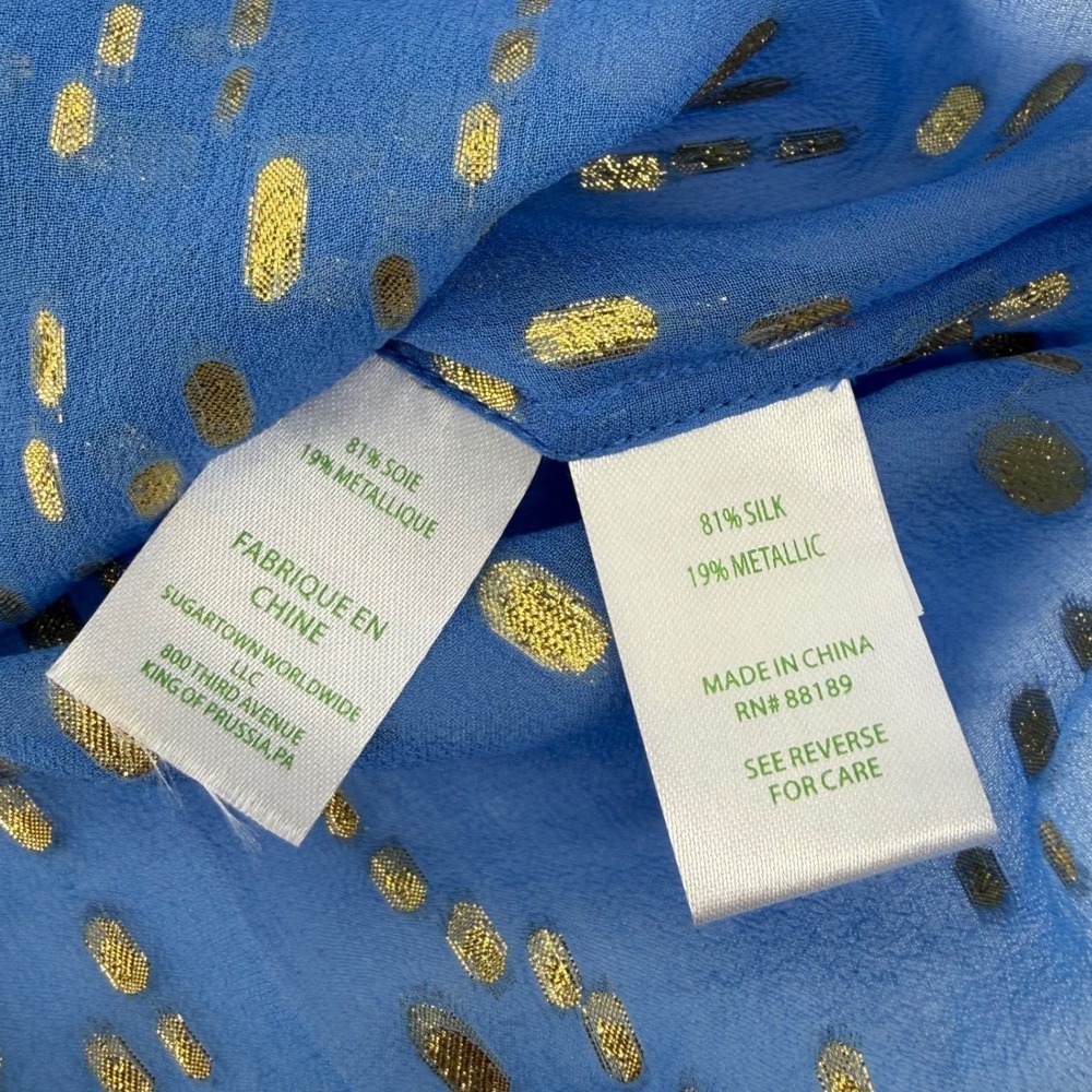 Lilly Pulitzer Colby Silk Blend Gold Metallic Dot V-Neck Blouse Sheer Blue XS - Picture 5 of 7